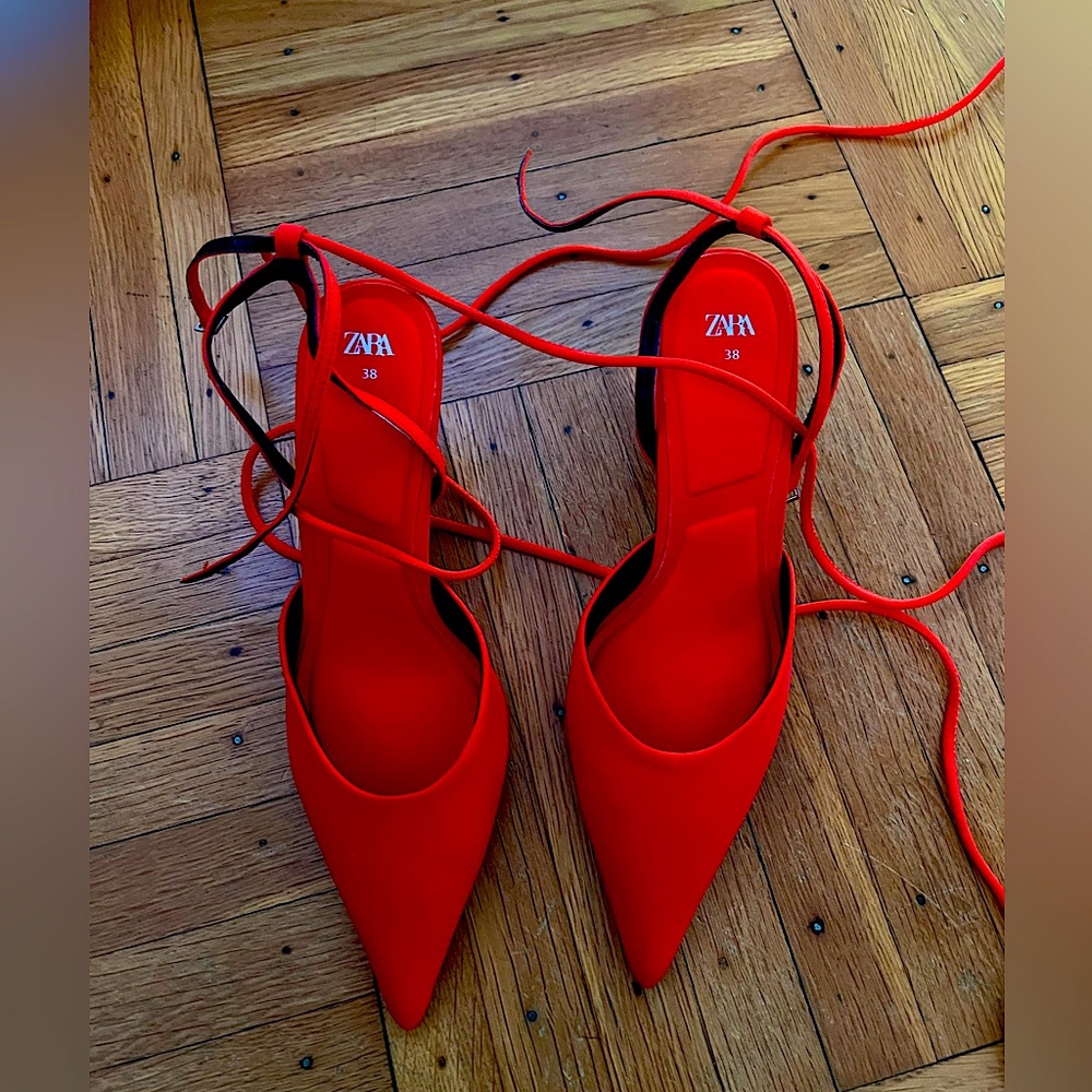 Zara bright red closed heel with ankle strap, size 38